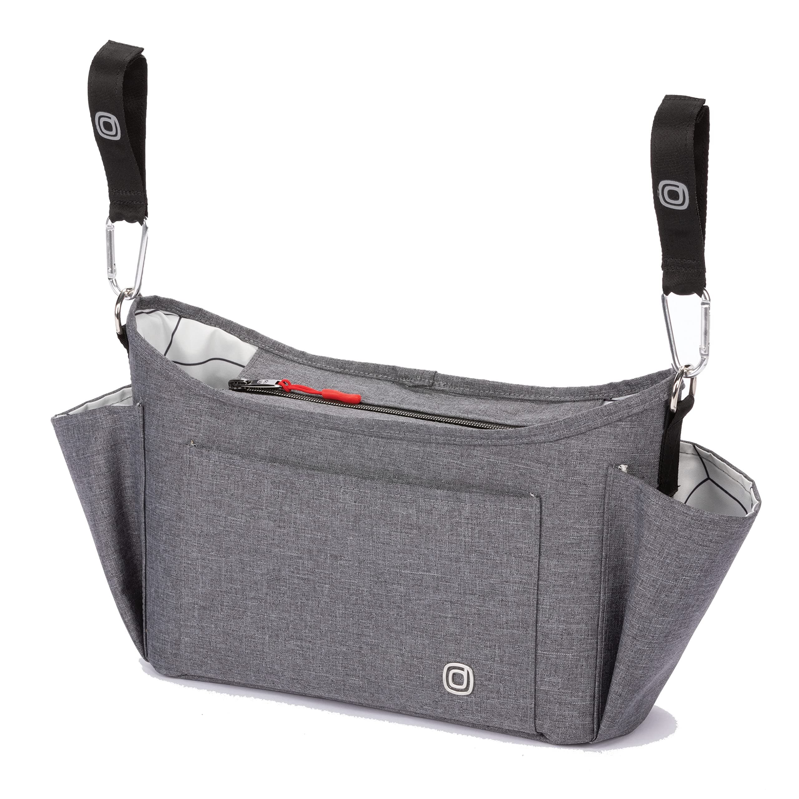Buggy Buddy XL Universal Stroller Organizer with Cup Holders, Secure Attachment, Zippered Pockets, Safe & Secure, Gray
