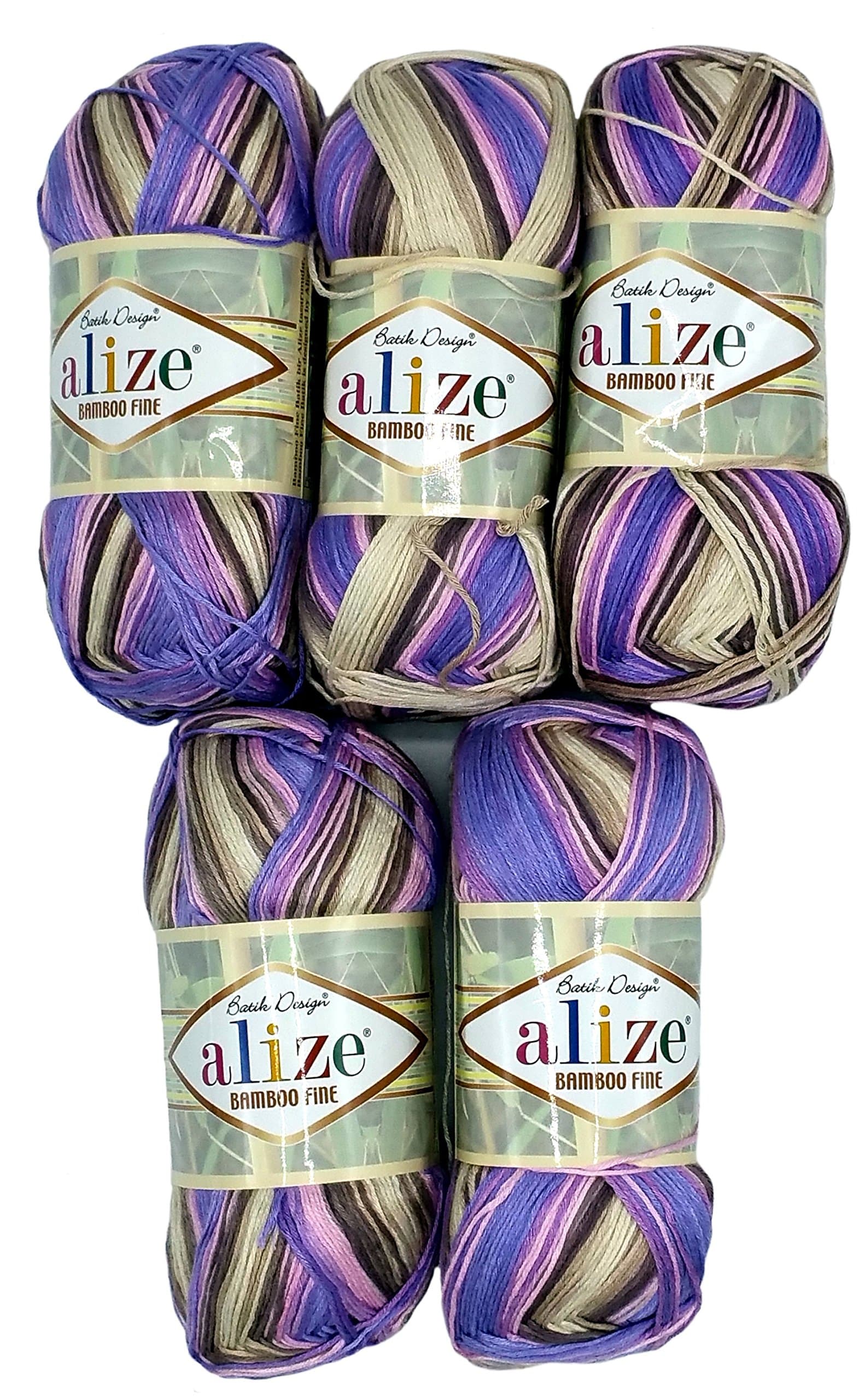 Alize Bamboo Fine Batik wool 5 x 100 gram multicolored (gradient), 500 total grams (17,63 oz) knitting yarn 100% Bamboo natural 2405 yds (2200 meters) (lilac purple rose etc 4558)