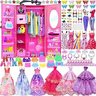 ZITA ELEMENT 146 Pcs 11.5 Inch Doll Closet Wardrobe with Clothes Dresses Shoes and Other Accessories for 11.5 Inch Girl Doll Stuff Kids Girl Age 6 to 12