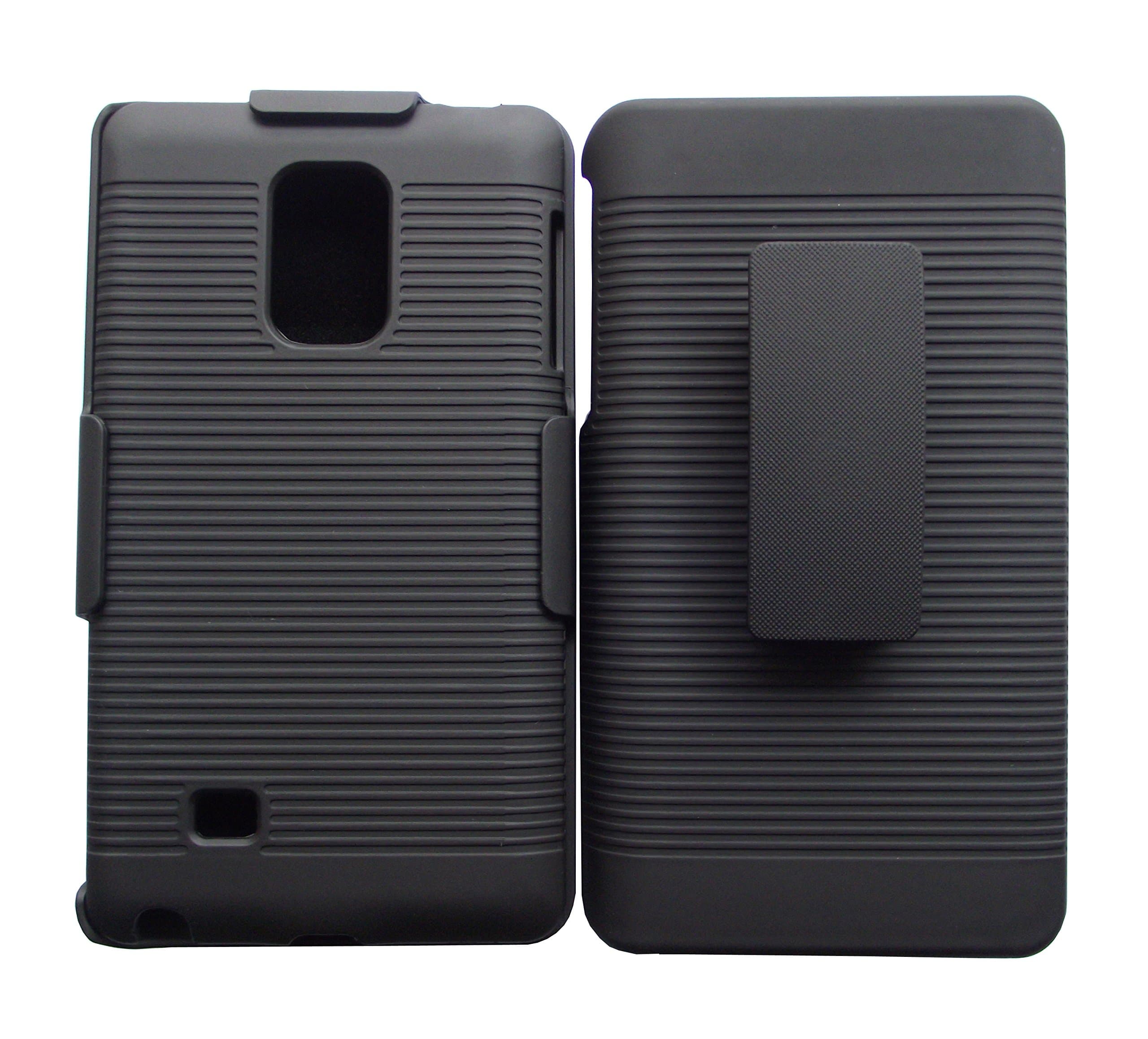 Note Edge Holster Case - Saapni Premium Samsung Galaxy Note Edge N915 Holster Combo - Rubberized Ribbed Texture Shell and Holster with Fixed Ratching Belt Clip - Black