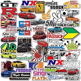 WallDesign Race-Ready 50 Collection of Authentic JDM Peel and Stick Sticker Set Mobile Laptop Accessories Gifting Durable Laminated Printed Vinyl for True Japanese Speed Culture Car Fans 51 mm