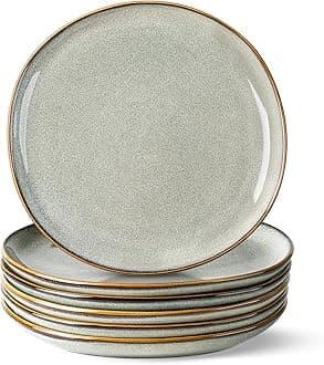 AmorArc Ceramic Dinner Plates Set of 6, 10.5 Inch Handmade Reactive Glaze Stoneware Plates, Rustic Shape Dinnerware Dish Set for Kitchen, Microwave & Dishwasher Safe, Scratch Resistant