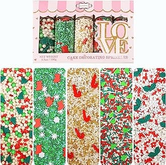 Confect Christmas Sprinkles | Christmas Sprinkles - Green White Gold Red Pearls I Christmas Tree Stocking & Snowflakes for Dessert Decorating- 5 Oz