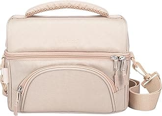 Bentgo Deluxe Lunch Bag - Durable and Insulated Lunch Tote with Zippered Outer Pocket, Internal Mesh Pocket, Padded & Adjustable Straps, & 2-Way Zippers - Fits Most Lunch Boxes (Sand)