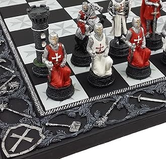 Hpl Medieval Times Crusades Red and White Armored Maltese Knights Chess Set with 17 Board