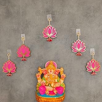 Velvet Handmade Wall Decor Lotus (08 Pcs- Pink) with Jhumki Style Hanging for Home Decor,Diwali Decor,Wedding and All Festival Decor | Lotus Hangings for Home Decoration