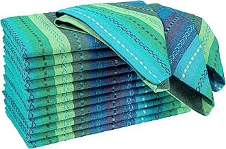 Ramanta Home 12-Pack Salsa Stripe 100% Cotton Dinner Napkin Oversized 20x20 with Mitered Corners & Generous Hem - Teal Multi
