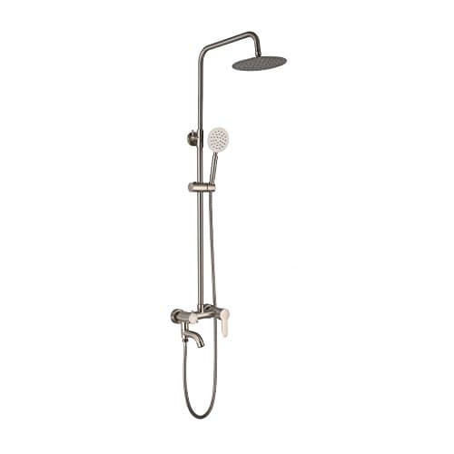 Brushed Thermostatic Shower Set - Wall Mounted Riser Rail Round Copper Faucet Shower Kit