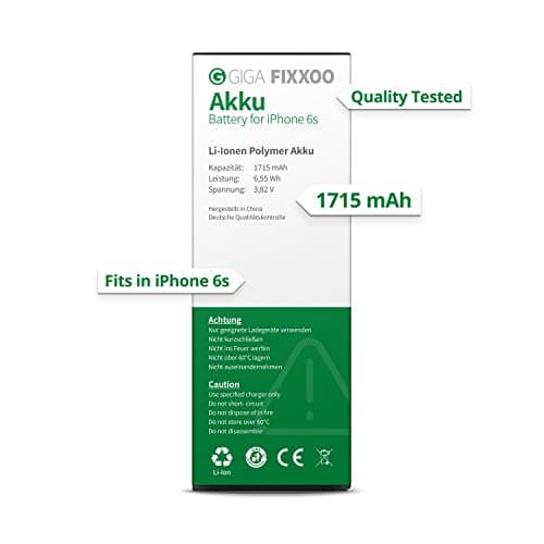 GIGA Fixxoo iPhone 6s Replacement Lithium-Ion Battery; High Performance, Great Capacity & Full Apple Compatibility, Easy Repair Video Guide Installation DIY - Single Unit, No Tool Kit.