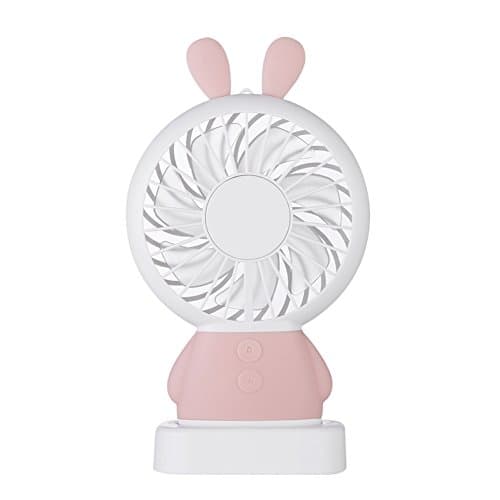 Kybbe Mini Handheld Fan Exquisite Rabbit Dharma Bear Night Light USB Charging Fan for Home Desk Office(Bunny Pink)