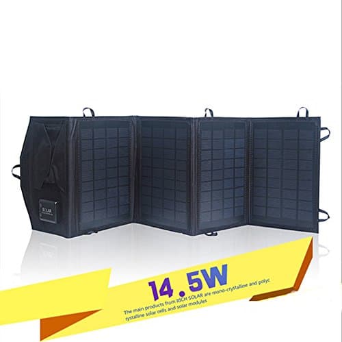 Lightweight Solar Panel Charger 14 W/2.1 A and 5 V 2.5 A RAVPower High Foldable Portable Solar Energy Conversion Powerful Waterproof Dual USB Ports for iPad, iPhone, Tablet, Pda, Mp3, Mp4, Digital Camera, 6 V, 9 V Devices, Battery, Power Bank 3.7 V Battery, 18 V Devices 12 V Battery