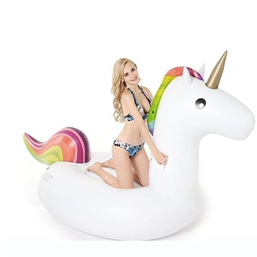 Giant Inflatable Unicorn Pool Float, Large Outdoor Swimming Pool Floatie Ride On Toy Lounger Raft for Kids & Adults