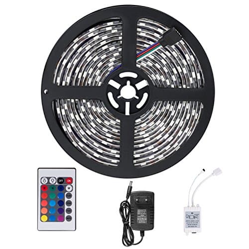 Sundix Waterproof LED Strips 5 M Multicoloured Remote Control 3528 RGB SMD Strip of 300 LEDs Flexible Strip Light + 24 Key IR Controller + 12 V 2 A Power