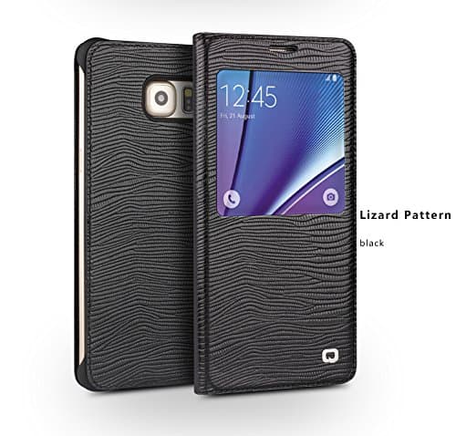 Note 5 Smart Case, Slim Flip Smart Cover Genuine Leather Case, with Smart View Winodw and Auto Sleep Wake-up Feature for Sumsung Galaxy note 5