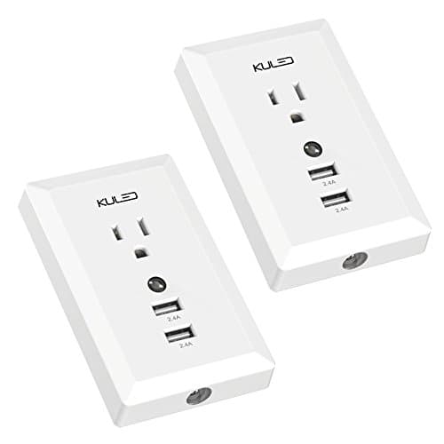USB Outlet with night light Plug in Wall Adapter Smart Dual USB Charging Ports (4.8A Total) with Auto Night Light, Outlets Extender USB Charger for Travel Home Use, ETL(4.8A USB outlet 2pack)