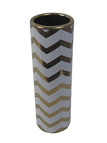 Firefly Home Collection Ceramic Vase, 4.5" x 4.5" x 13.75", White/Gold