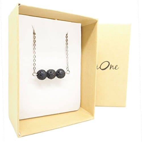 Aromatherapy Necklace Essential oils Diffuser Jewelry Elegant Floating Three Lava Bead Charm w/ Stainless steel chain