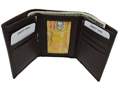 RFID Blocking Tri-fold Genuine Cow Hide Leather Wallet In Wallet Box(Black)