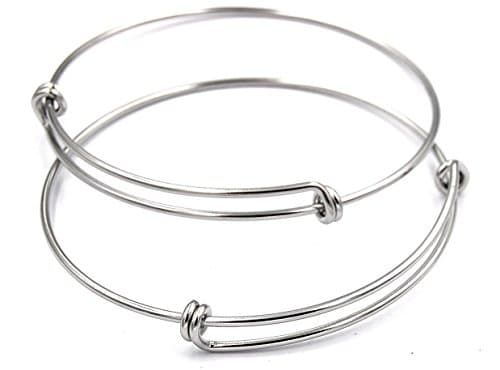 2 pcs Stainless Steel Adjustable Wire Blank Bangle Bracelet 2 Loops Wrap Expandable