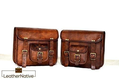 Leather Native 2 X Motorcycle Side Pouch Brown Leather Side Pouch Saddlebags Saddle Panniers (2 Bags) Pre Valentines Day Special Sale!