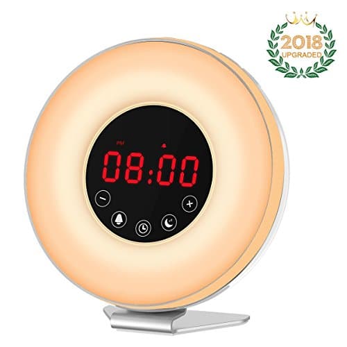 Wake Up Light Alarm Clock with Sunrise Sunset Simulation-7 Color&6 Natural Sounds&FM Radio【2018 UPGRADED】Digital Clock for Bedrooms-Touch Control&Snooze Function for Heavy Sleepers