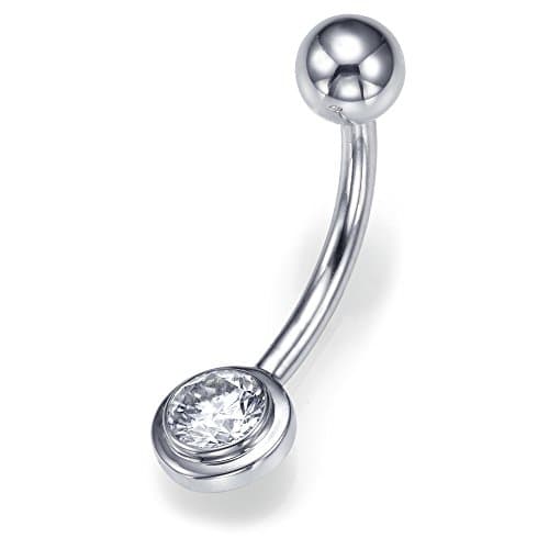 0.32 ct F I1 Diamond Belly Button Piercing Ring Screw Ball 14K Solid White Gold 27441113