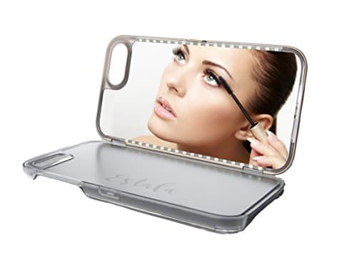 iPhone Case With LED Lights & Mirror For Perfect Makeup & Selfies by Estala. Fits 6,7&8 Plus Phones (Black)