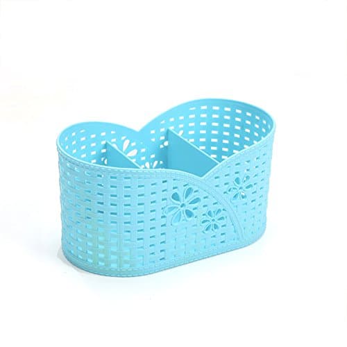 Saumota Light & Durable Plastic 3 Divided Compartments Storage Organizer Storage Bin Desk Storage-Blue