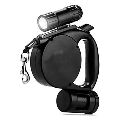 Simple Pet Xtreme Accessories Retractable Leash w Flash Light & Bag Dispenser -Black
