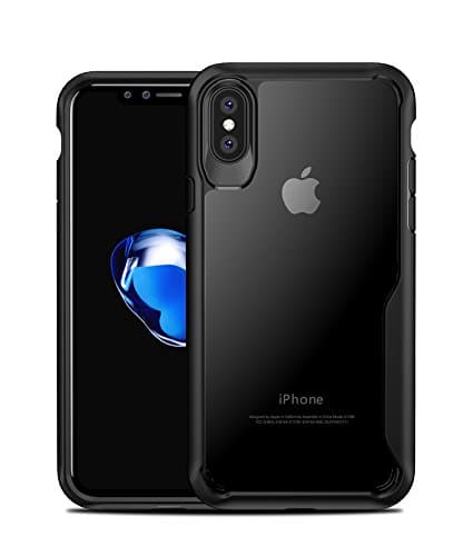 iPhone X Case, Transparent Clear Hybrid Shockproof Protective Bumper Hard TPU + PC Case Cover For iPhone X (Black)