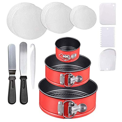 Red 4" 7" 9" Non-Stick Springform Cheesecake Pan with 150-piece Parchment Paper Liners