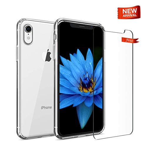 Belking iPhone XR Case, 6.1" Shock Absorption & Scratchproof Transparent Case, Hard PC Cover Case with Soft TPU edge, Free Tempered Glass iPhone XR Screen Protector - Strengthen Protection Version