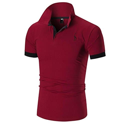 Summer Men Short Sleeve ☀Kstare Men's Classic Solid Soft Stretch Short Sleeves Polo T-Shirt (Red, XL)