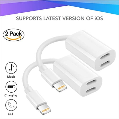 SM Products iPhone Adapter Splitters - 2 In 1 Lightning Charger And Headphone Dongles - Supports Apple Iphone X/8+/8/7+/7/6s+/6s/6+/6 Compatible With IOS11 And Earlier - 2 ADAPTERS IN EACH BOX
