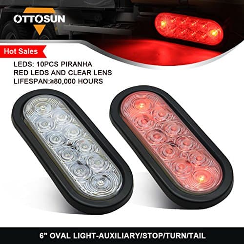 2PCS Auxiliary Stop Turn Tail Light OTTOSUN 6" Oval Red LED Multi-function Tail lights with Chear PC Lens for Truck Trailer Cars SUVs DOT & SAE Approved