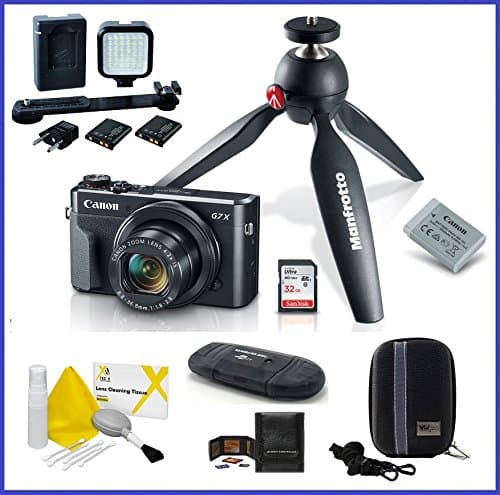 Canon PowerShot G7 X Mark II Digital Camera Video Creator Kit LED Bundle, Includes LED Light, SD Card Reader, Memory Card Wallet, Camera Case & Lens Cleaning Kit