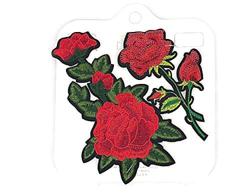 Dear Riley DIY Iron On Decorative Applique Patch Two Piece Set, Embroidered Red Roses & Sequined Red Rose