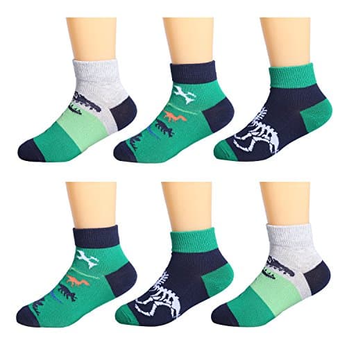 IMOZY Ankle Socks- Adventure Dinosaurs Patterned Socks- Low Cut No Show Athletic Sport Socks for Toddler Little Big Kids
