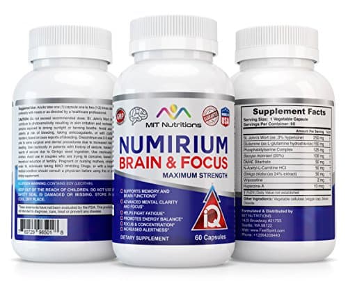 Numirium Brain (Extra Strength, Pharma Grade) Best Brain Booster, Smart Pill | Support for Memory, IQ, Focus & Clarity | Best Nootropic Stack | Strongest Nootrpics & St. John's Wort MIT Nutritions