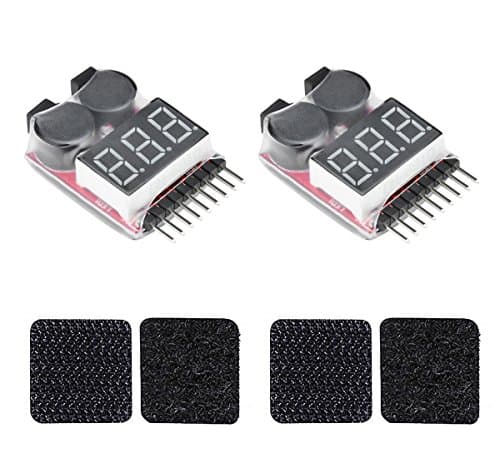 Leogizer 2xPCS 1-8S Lipo Battery Voltage Checker with Low Voltage Alarm Buzzer and Self Adhesive Hook&Loop Set for RC Hobby FPV Drone Helicopter