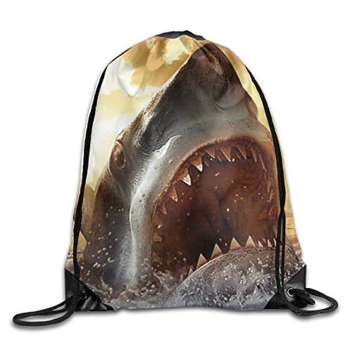 Great White Shark Bite Shark Face Novelty Drawstring Backpack Gym Sackpack For Men & Women School Travel Bag