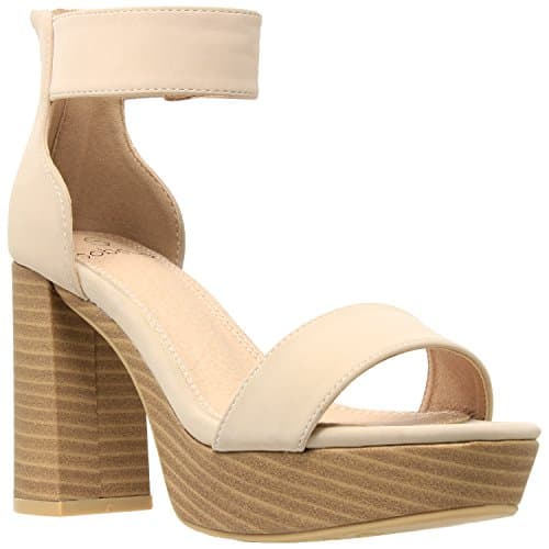 Womens Platform Sandals Open Toe Ankle Strap Chunky Block Heel Shoes Taupe SZ 9