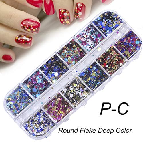 12 Grids/Sets Nail Glitter Sequin Mixed Mirror/Meramid/Sugar Round Diy Flake Nail Art Decorations P-C