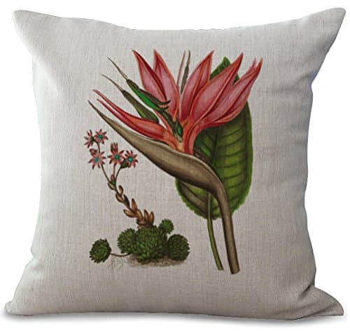 Eazyhurry Red Flower Leaf Print Home Decor for Bench/Couch/Sofa Decorative Cushion Cover Throw Cotton Linen Square Pillow Case with Invisible Zipper 18" X 18"