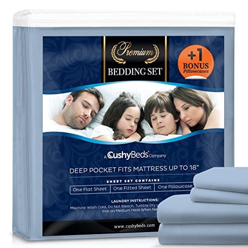 Premium Bed Sheet Set by CushyBeds - Brushed Microfiber 1800 Bedding - Hypoallergenic, Wrinkle, Fade, Stain Resistant - 4 Pieces Includes 1 BONUS Pillow Case (Twin XL, Light Blue)