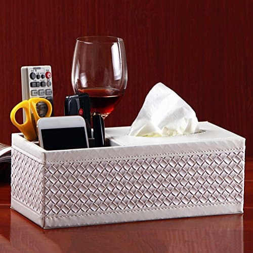Rectangle PU Leather tissue box TV Remote Controller Holder Organizer for Home Office Automotive (3 Slot White)