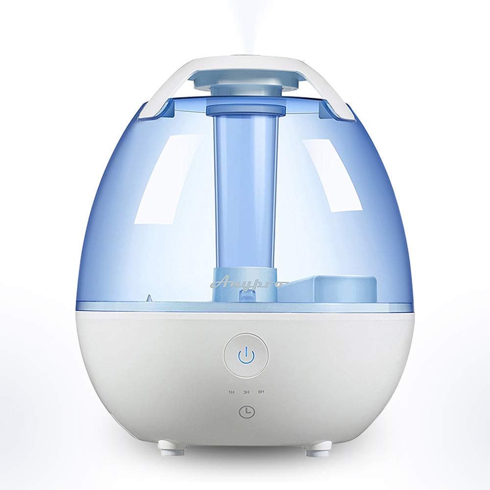 Anypro Cool Mist Humidifier, Ultrasonic Super Quiet Air Diffuser with Silver ion Antibacterial Agent, 3 Time Settings High/Low Control and Night Light Ideal for Baby Bedroom, 0.5 Gallon, Blue