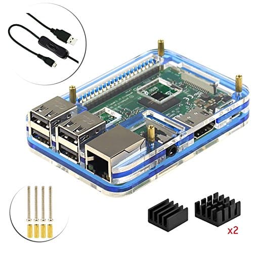For Raspberry Pi 3 Model B Starter Case Kit (5 layers Acrylic Case, 3Pcs heatsink, ON/OFF Switch USB Cable) (Blue)