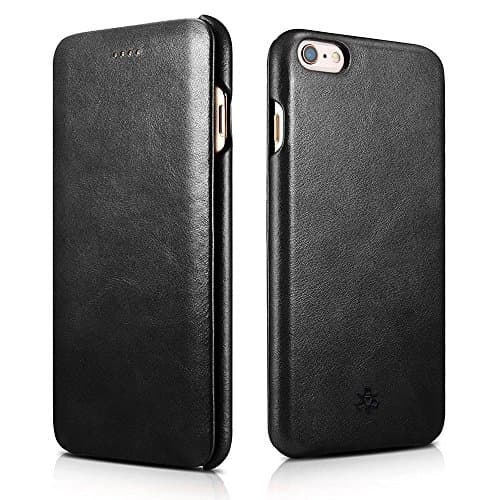 NOVADA Leather iPhone 6 Plus & 6S Plus Case Genuine Leather Flip Cover - Vintage - Black