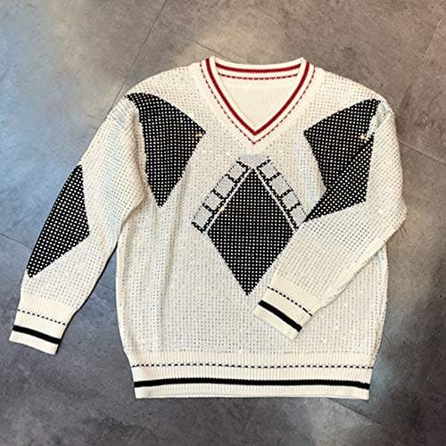 Txrh Diamond Patchwork Women's Sweater Geometric Hit Color Knitting Pullovers Fashion Sweaters Female Sweater (Color : Whtie, Size : M)